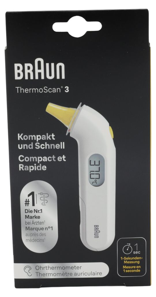 Braun ThermoScan 3, Kontakt, Weiß, Ohr, °C, °F, 34 - 42,2 Produktbild 