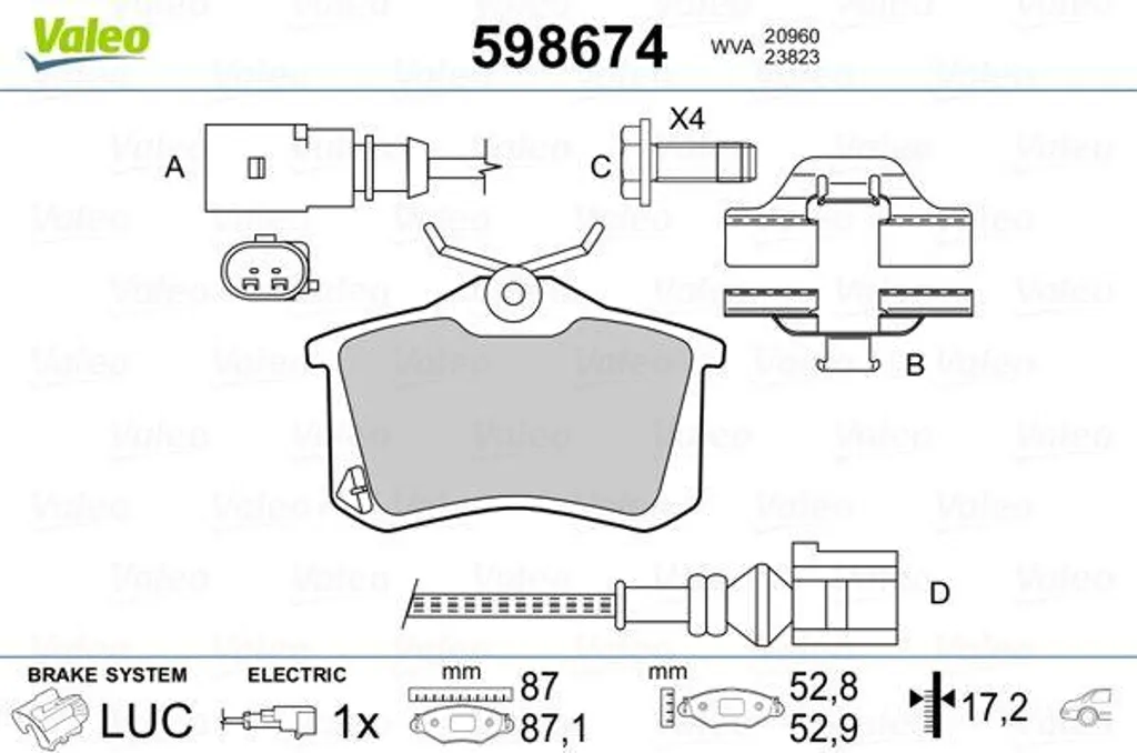 Plaquettes de frein VALEO 598674 - Performance OE 6Q0698451B pour Golf V