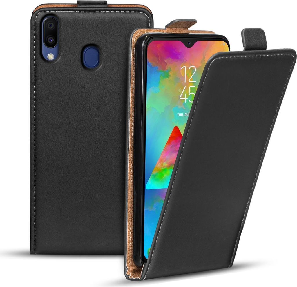 Conie Ultra Slim Klapp Tasche für Samsung Galaxy M20 schlanke Hülle Rundumschutz in Schwarz