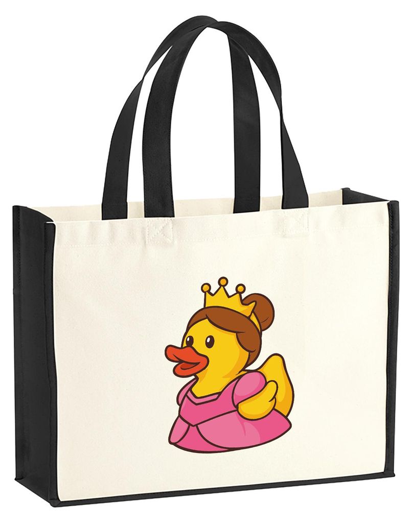 Huuraa Jutetasche Quietscheente Prinzessin Gummiente Princess 21 Liter Black Jute und Baumwolle Einkaufstasche Geschenkidee