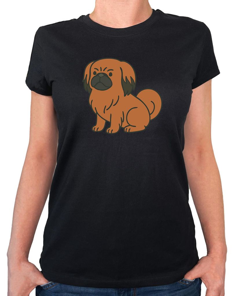 Huuraa Damen T-Shirt Pekingese Comic Peki L Black Bio Baumwolle Fairtrade Damenshirt Geschenkidee