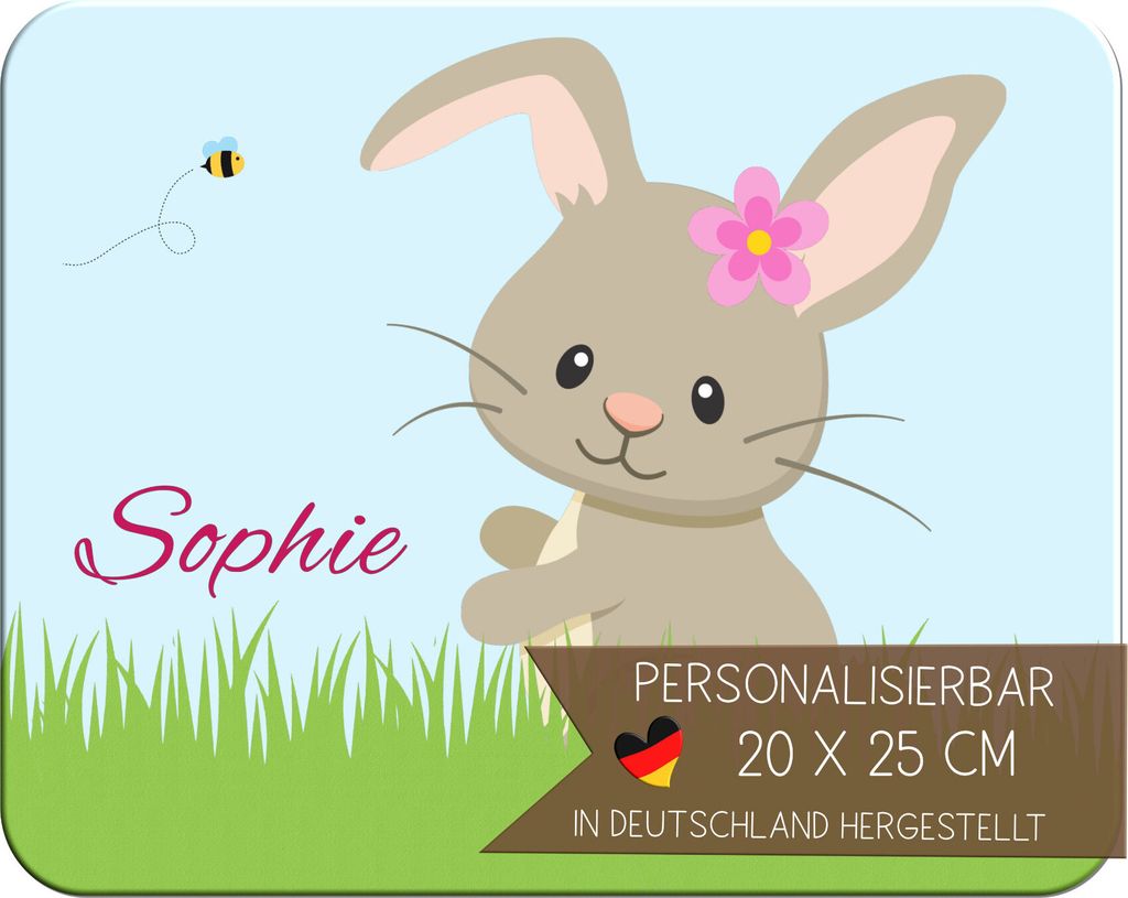 Kinder Frühstücksbrettchen Hase mit Name personalisiert, Kunststoff, 20x25 cm