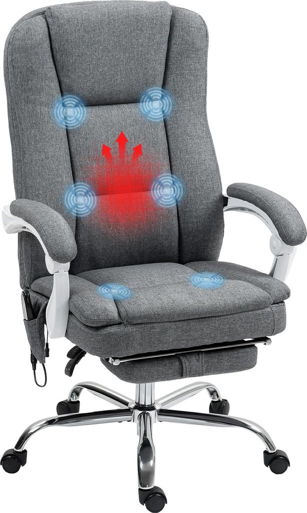 HOMCOM Bürostuhl mit Massage- und Heizfunktion, ergonomischer Bürostuhl mit verstellbarer Höhe, verstellbarer Rückenlehne, Fußstütze, kabelge...