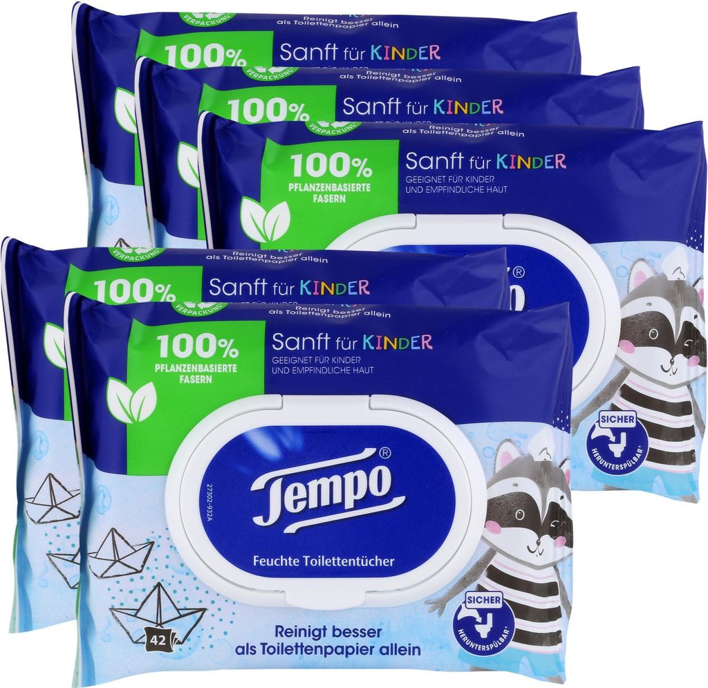 Tempo Feuchte Toilettentücher Sanft für Kinder 42 Tücher Produktbild 