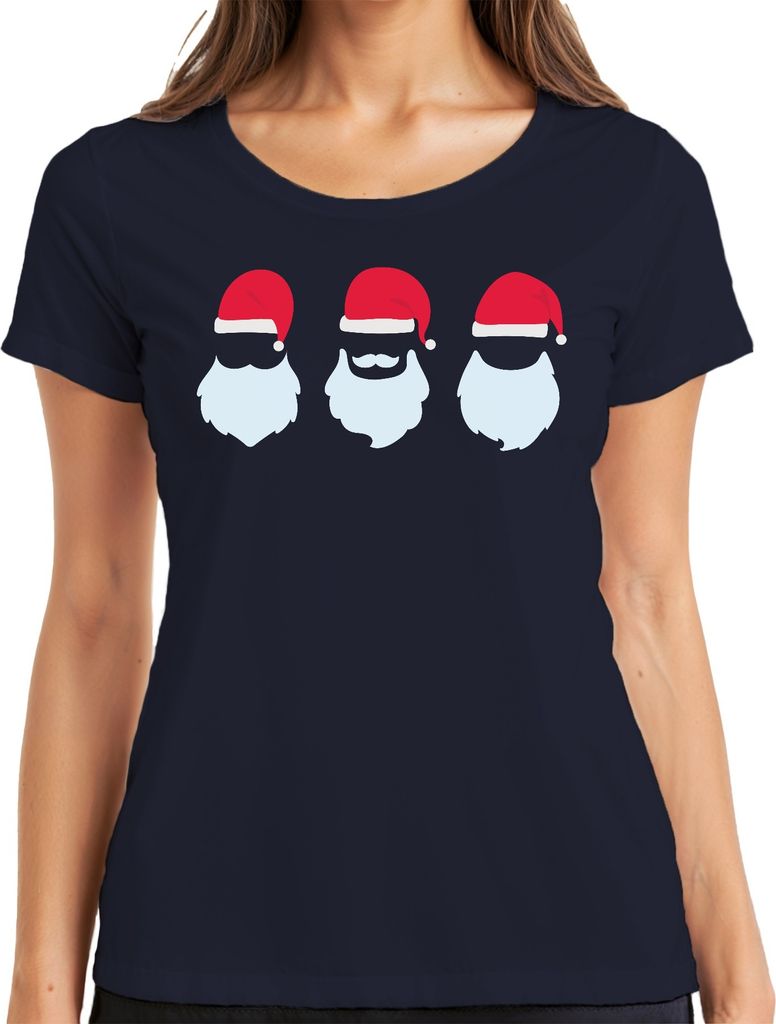 Drei Weihnachtsmänner Santa Klaus - Weihnachten Weihnachtsgeschenk Christmas Damen T-Shirt, Navy, S