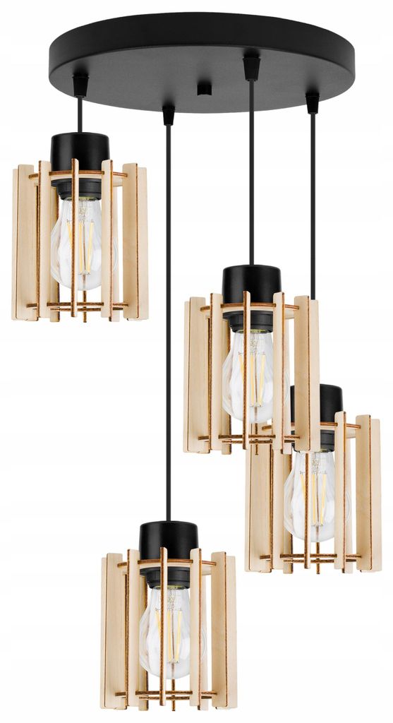 LED Pendelleuchte Holzoptik mit Lampenschirm – Moderner Kronleuchter als Hängelampe für Deckenbeleuchtung