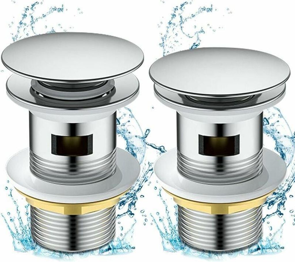 2 Stück Pop-up-Spülbeckenablauf, Waschbeckenstöpsel mit Überlauf, Chrom