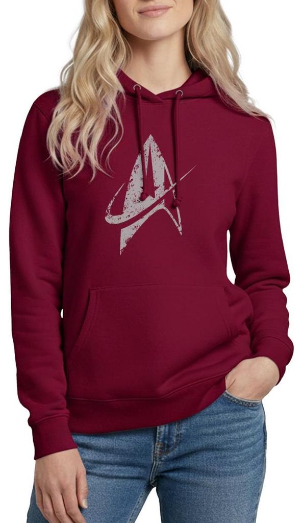 Spreadshirt Star Trek Discovery Delta Abzeichen Used Look Damen Hoodie, L, Bordeaux