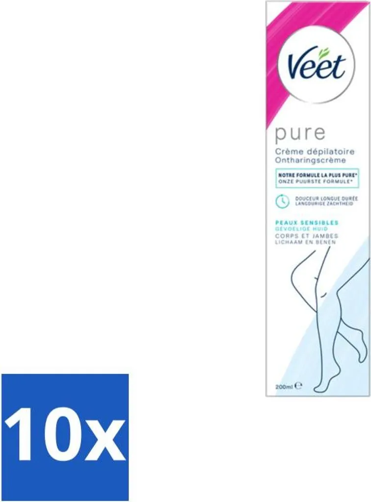 Veet Crema depilatoria per pelli sensibili 200 ml - Confezione risparmio - 10 pezzi