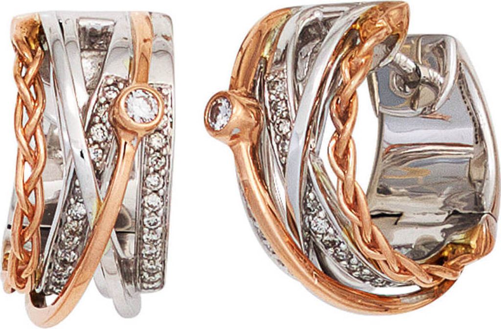 Ohrringe 14,9mm Creolen mit 52 Diamanten Brillanten 585 Gold weiß/rot Damen
