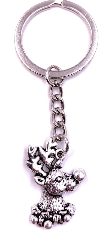 Onwomania Schlüsselanhänger Keychain Silber Metall Weihnachtselch Tier Elch Rentier