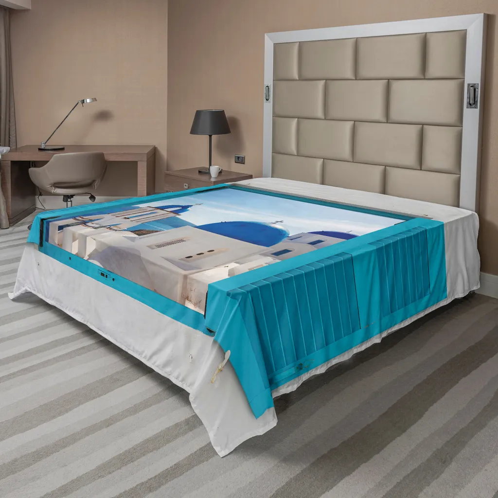 Grand Drap Plat Décoratif Motif Paysage de Grèce 266x260 cm Bleu et Blanc