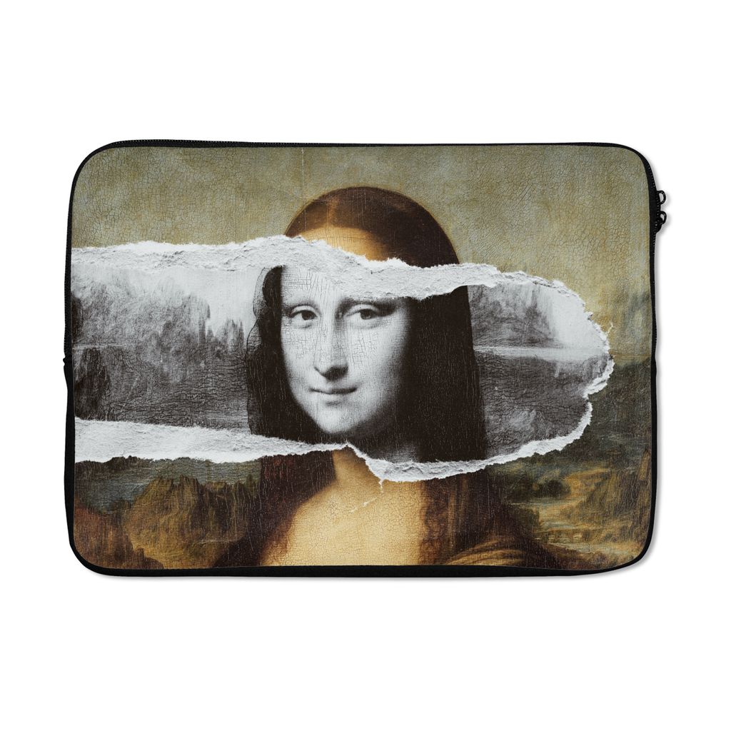 MuchoWow Laptop Hülle 14 ZollMona Lisa - Schwarz und weiß - Da Vinci Laptoptasche - Laptoptasche - Stoßsicher - Schutzhaube