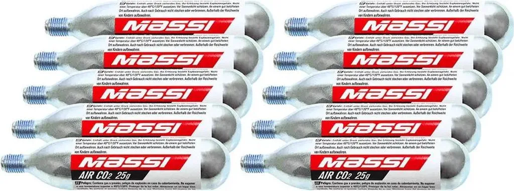 Lot 10 Cartouches Co2 25g Argent Massi Filetées Haute Performance Pro