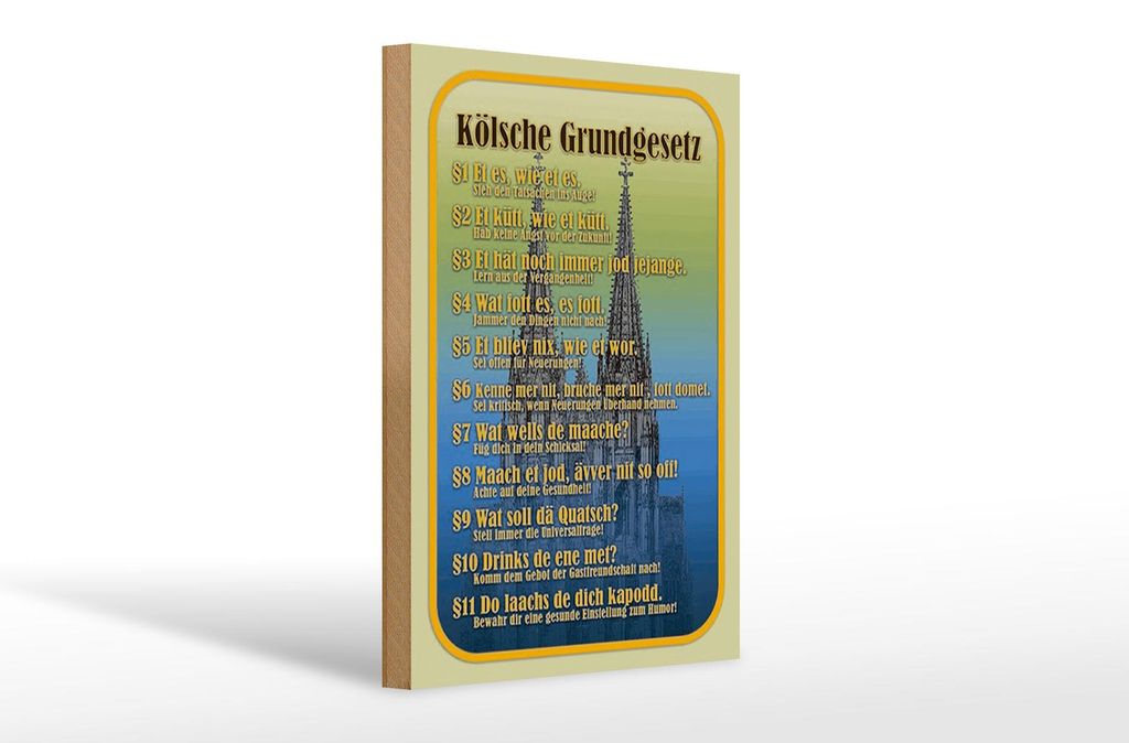 Holzschild Spruch 20x30cm Kölsche Grundgesetz wat fott es