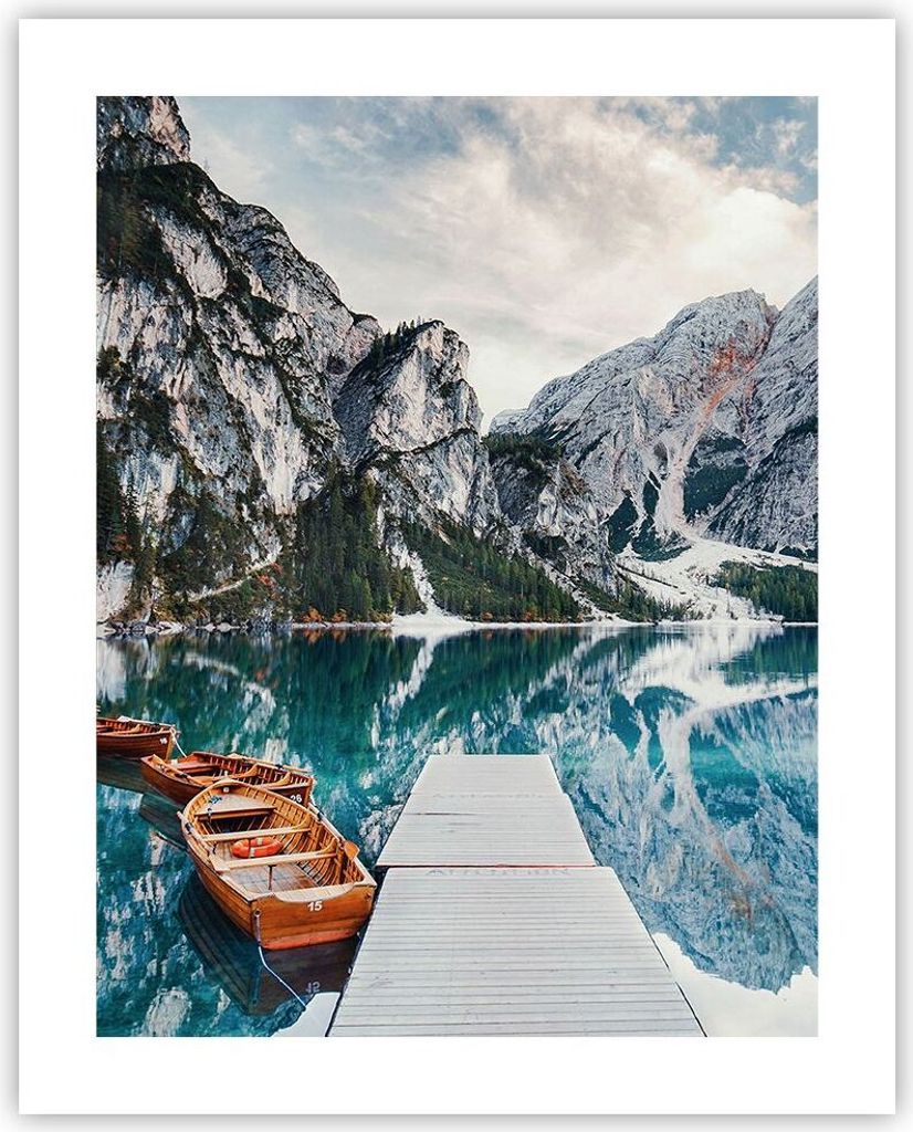 Poster - Poster ohne Rahmen - Boote Berge Hafen - 40x50 cm - Wand Bild - Wanddeko - Wandbilder - Kunstposter - Wandposter - Bilder - Kunstdruck - W...