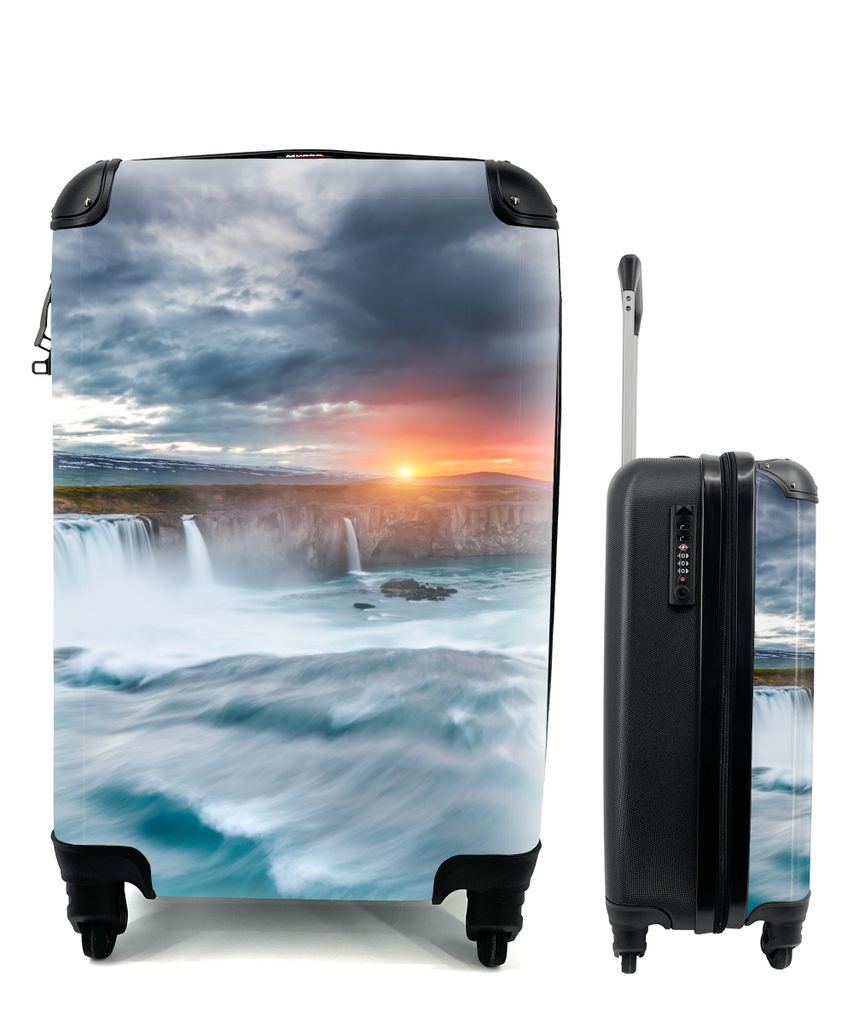 MuchoWow Koffer Handgepäck Trolley Rollkoffer Kleine Reisekoffer mit 4 Rollen - Wasserfall - Sonnenuntergang - Natur - Wasser - Cabin Size < 55x...