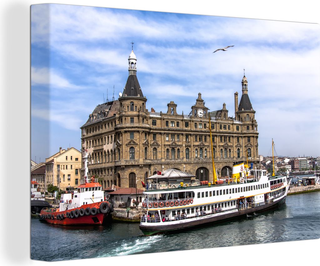 OneMillionCanvasses - Leinwandbilder - 140x90 cm, Dampfer am Kai in der Türkei, Wandbilder Kunstdruck Wanddekoration - Foto auf Leinwand - Gemä...