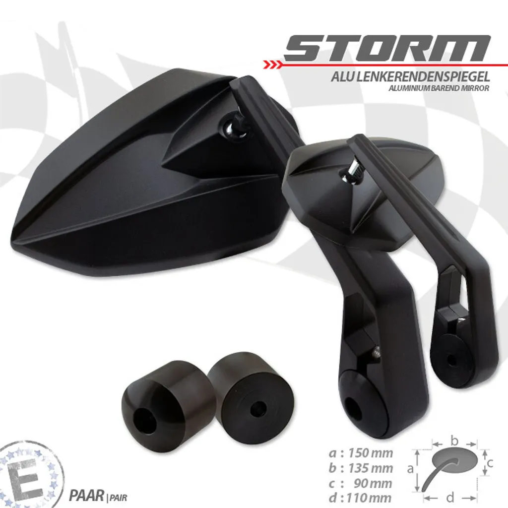 Rétroviseur Embout de Guidon STORM Noir M6 Universel pour Moto