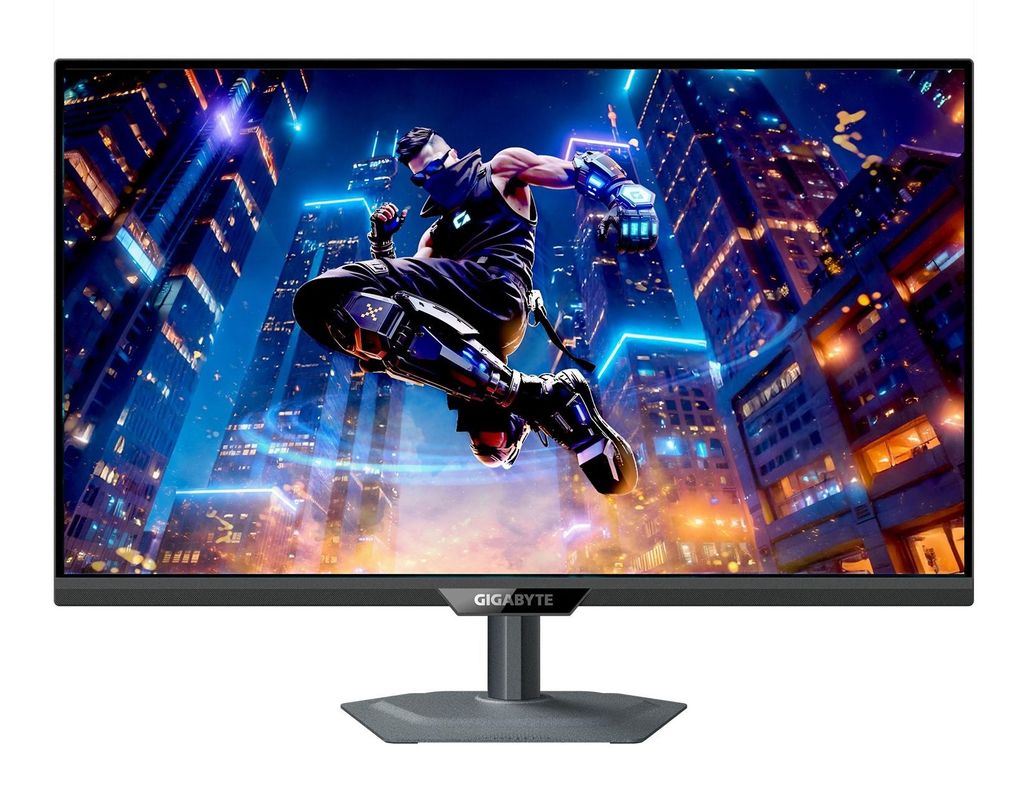 A gaming monitor displaying a vibrant, action-packed scene.