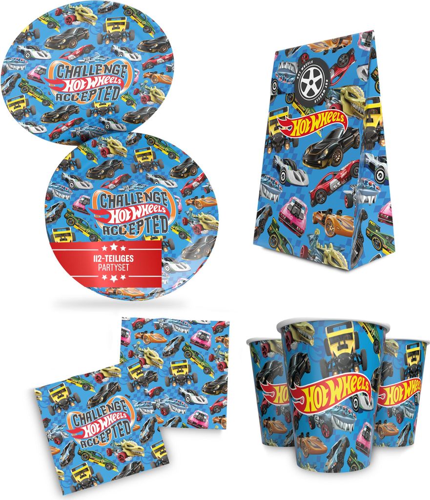 Hot Wheels 92-tlg. Party Set – Deko mit Bechern Tüten Tellern Servietten