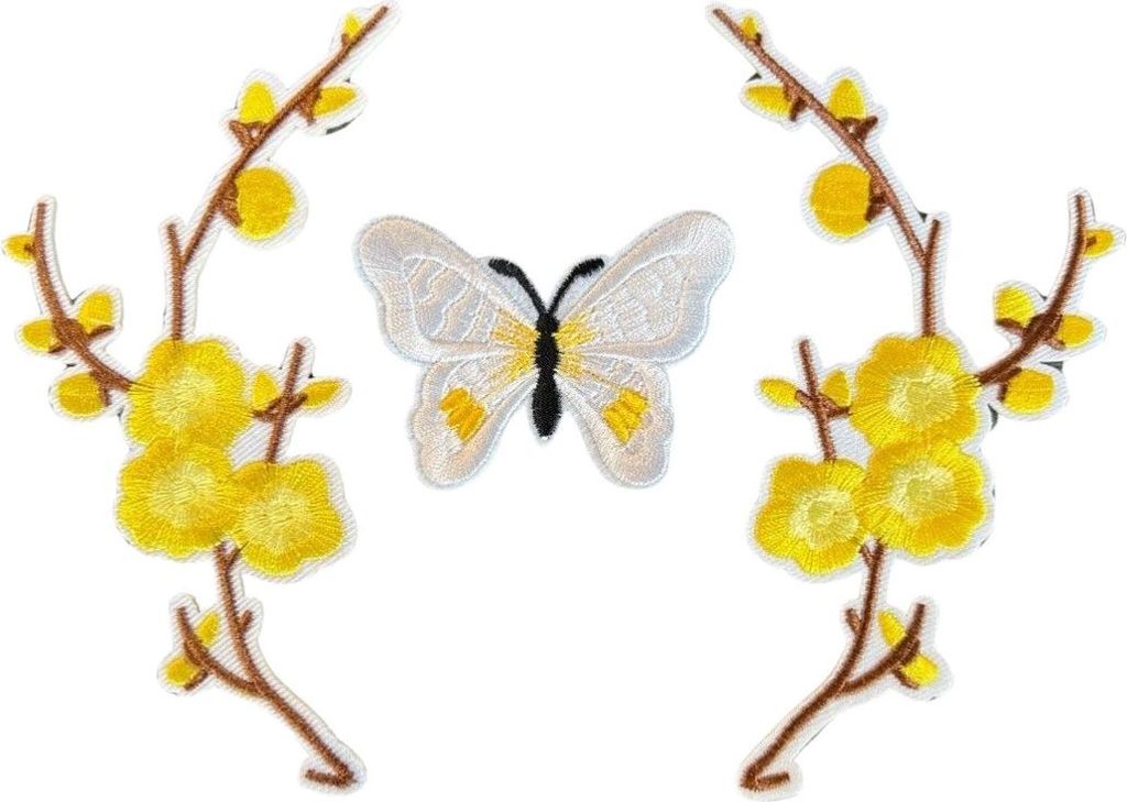 Blüten-Schmetterling-Gelb-Weiß-Emblem-Patch-Set zum Aufbügeln