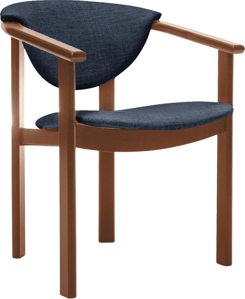 Polsterstuhl mit Armlehnen Kate F1 moderne gepolsterte Stuhl stilvoll Sessel für Esszimmer in Webstoff, Farbe: blau - inari 80, Beinefarbe: Walnuss