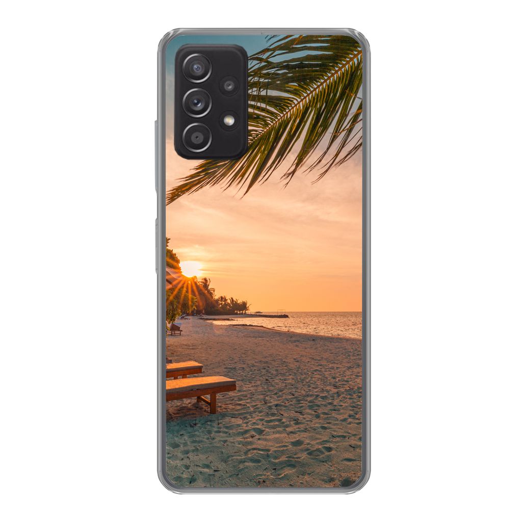 MuchoWow Handyhülle Schutzhülle Hülle für Samsung Galaxy A53 5G Strand - Strandkorb - Sonnenuntergang Silikon Softcase Handy Hülle - Schutza...