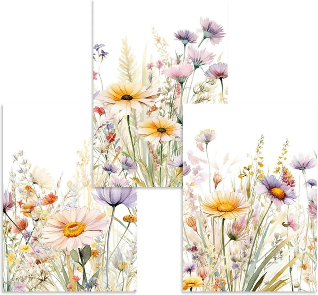 Impression sur Toile Fleurs de Pâquerettes : Triptyque Mural de Qualité - 7