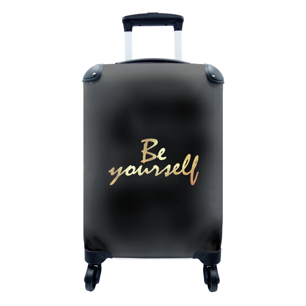 MuchoWow Koffer Handgepäck Trolley Rollkoffer Kleine Reisekoffer mit 4 Rollen - Zitate - Selbstvertrauen - Gold - Schwarz - Cabin Size < 55x40x2...