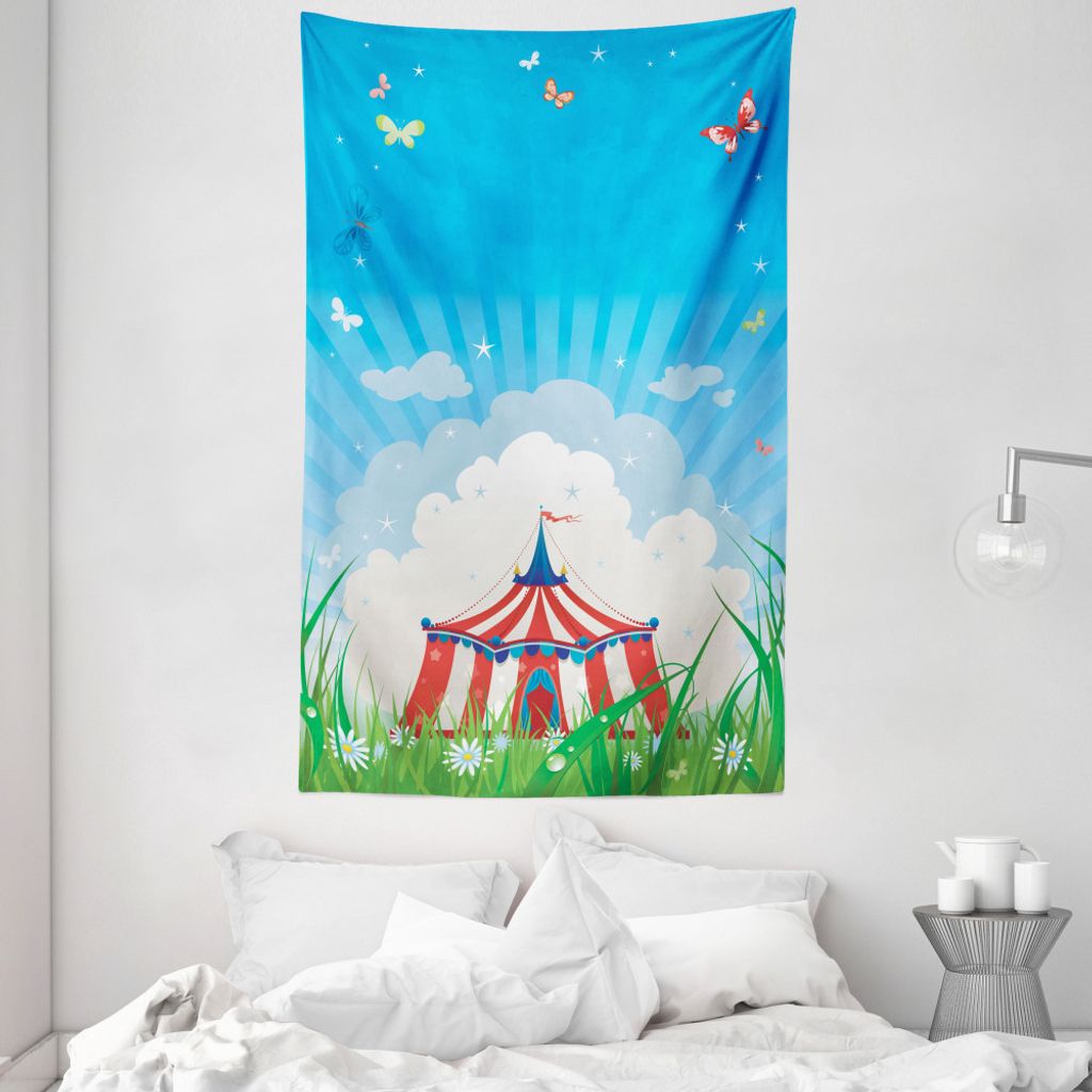ABAKUHAUS Retro Wandteppich und Tagesdecke, Zirkuszelt mit Wolken aus Weiches Mikrofaser Stoff Waschbar ohne Verblassen Digitaldruck, 140 x 230 cm,...