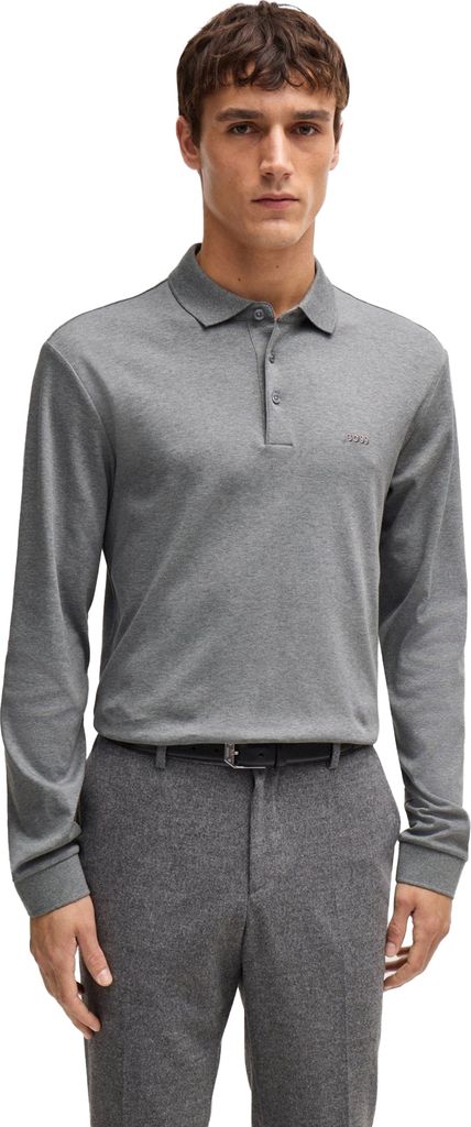 Boss Pado Polo Slim Fit grau melierte Baumwolle