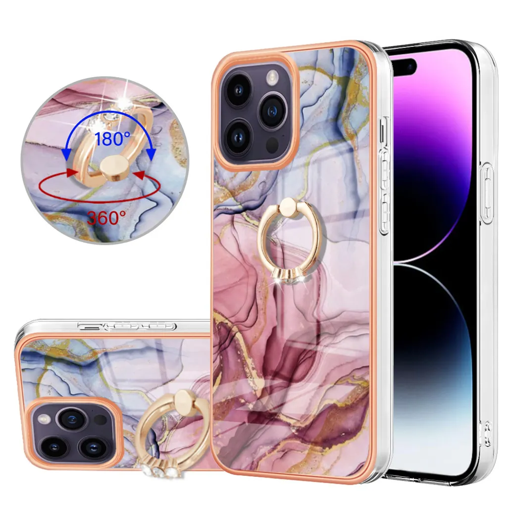 Custodia iPhone 14 Pro Oro Rosa Glamour con Ring Holder Rotante