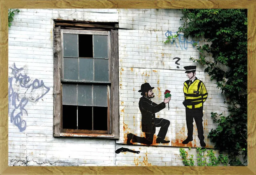 Décoration murale Poster Police cadre Shinsuke chêne pour salon et bureau