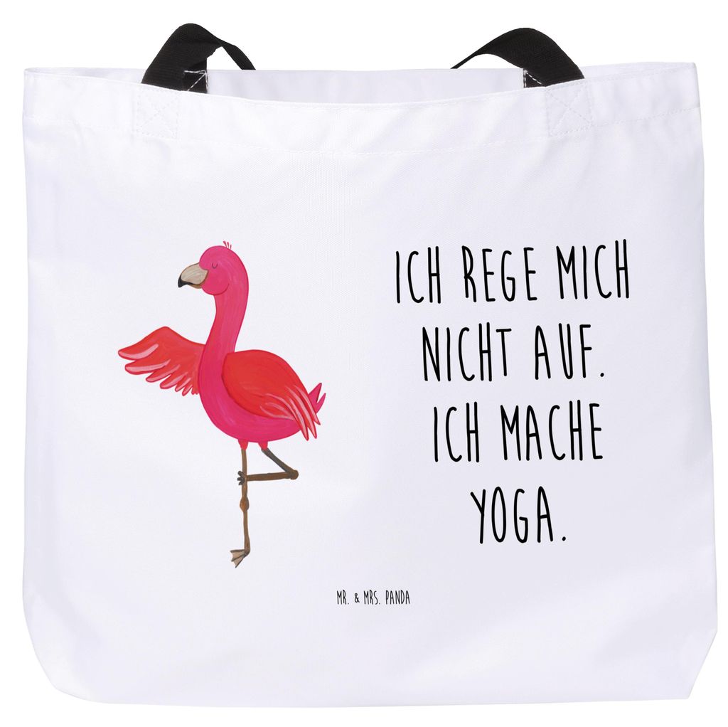 Mr. & Mrs. Panda Stoffbeutel Flamingo Yoga - Weiß - Geschenk, Namaste, Achtsamkeit, Einkaufstasche, Meditieren, Strandtasche, Rosa, Pandatasche, L...