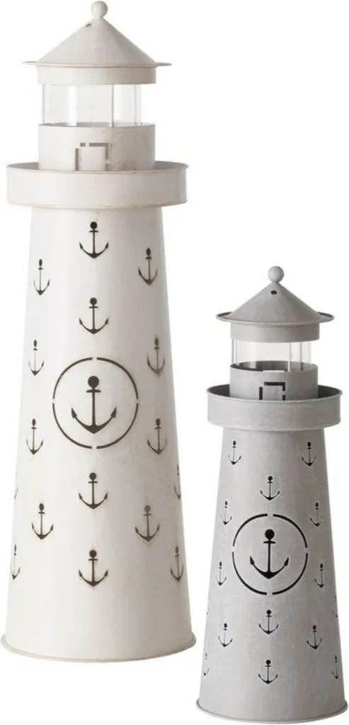 Set de 2 lanternes maritimes Boltze en métal gris phare de jardin 45cm