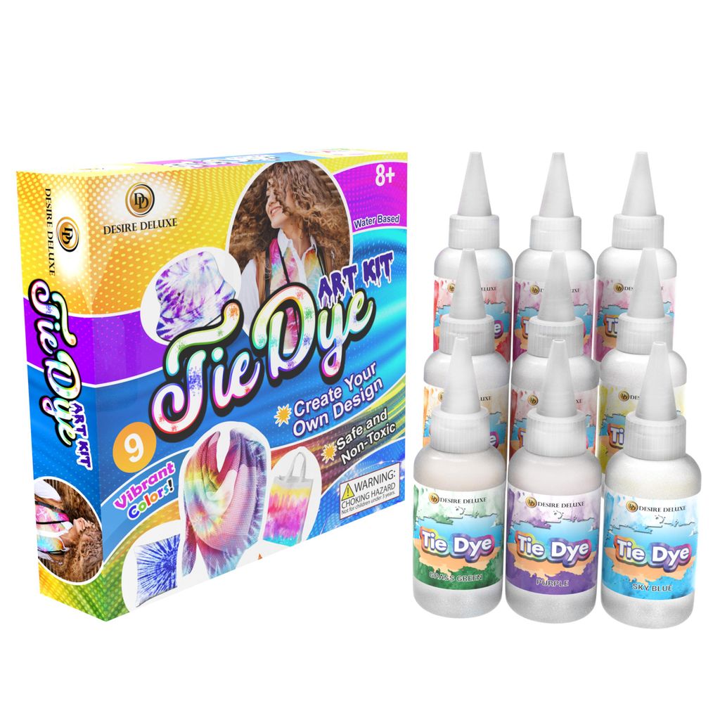Tie Dye Kit Set mit 9 Farben Textilfarbe für Kleidung Permanent, Baumwolle – Kreatives Bastelset mit Farbpulver & Zubehör, Modedesign-Set