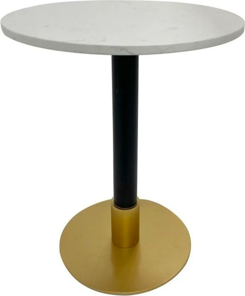 Table d'appoint luxe en marbre véritable et structure métal blanc 50cm