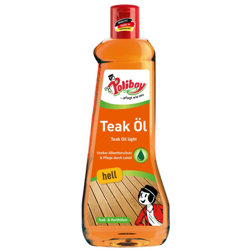 Poliboy Teak Öl hell für Harthölzer - intensive Farbauffrischung - reinigt, pflegt und schützt - 500ml