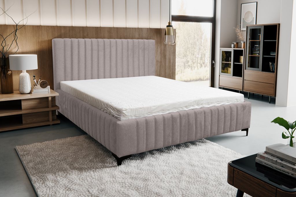 VENASI QUANT Polsterbett 140x200 BRAUN mit Bettkasten ohne Matratze Velour WHISPER 03 Bett