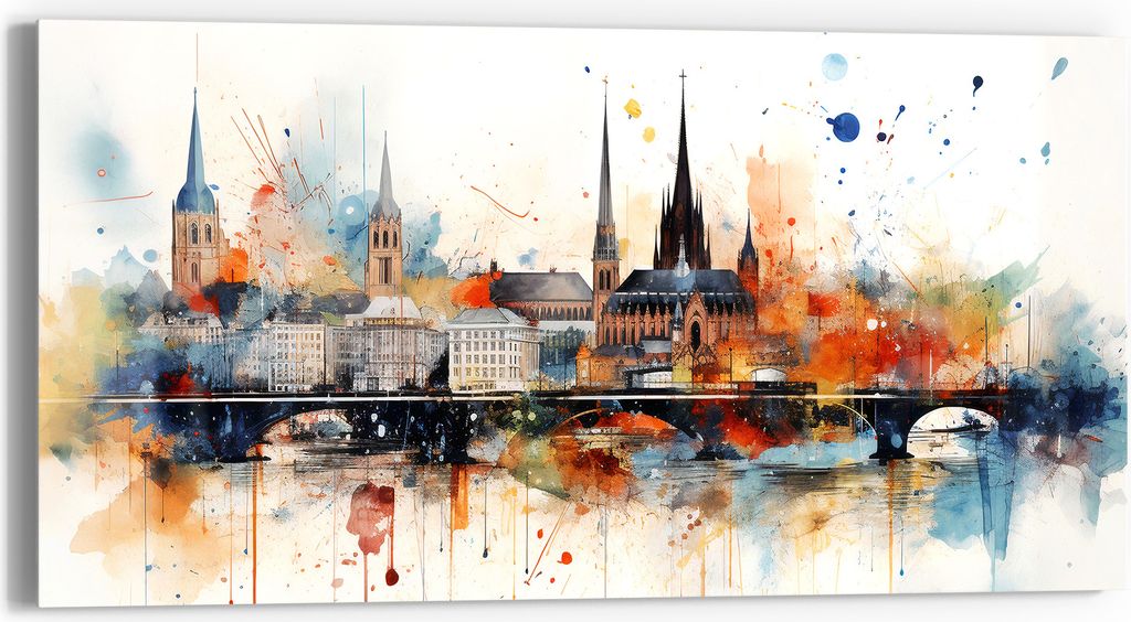 DEQORI Glasbild Echtglas 60x30 cm 'Bunter Stadtzauber' Wandbild Bild modern Deko