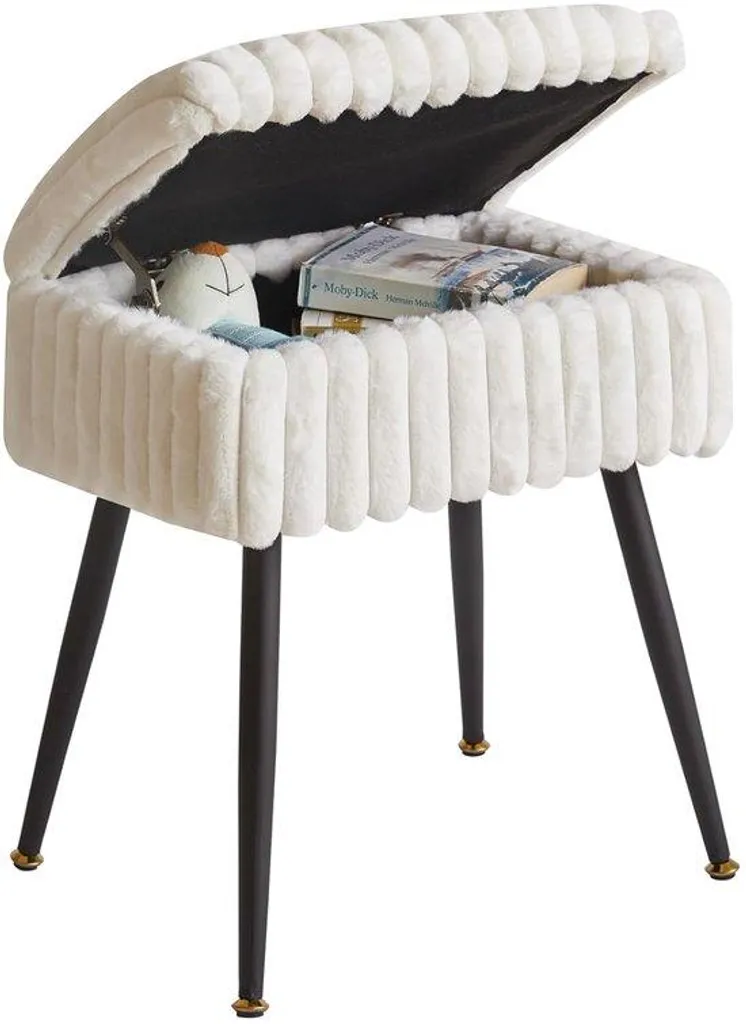 Tabouret rangement velours assise rembourrée - Pieds métal 35x40cm