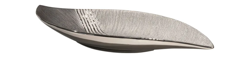 Plat Décoratif Long en Céramique pour Meuble Buffet Gris et Argenté