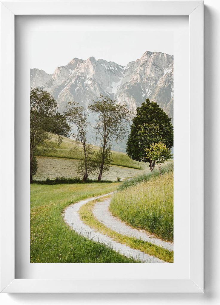 Feldhund in den Bergen– Wandbild mit Rahmen – Gerahmtes Bild – Wanddekoration – 20x30 cm – Weiß