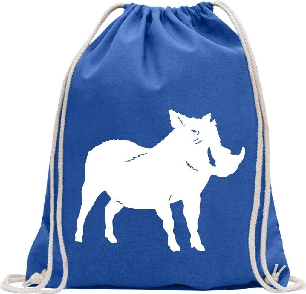 Kiwistar - Turnbeutel - royal - Wildschwein Motiv 1 - Keiler - Fun Rucksack Sport Beutel Gymsack Baumwolle mit Ziehgurt