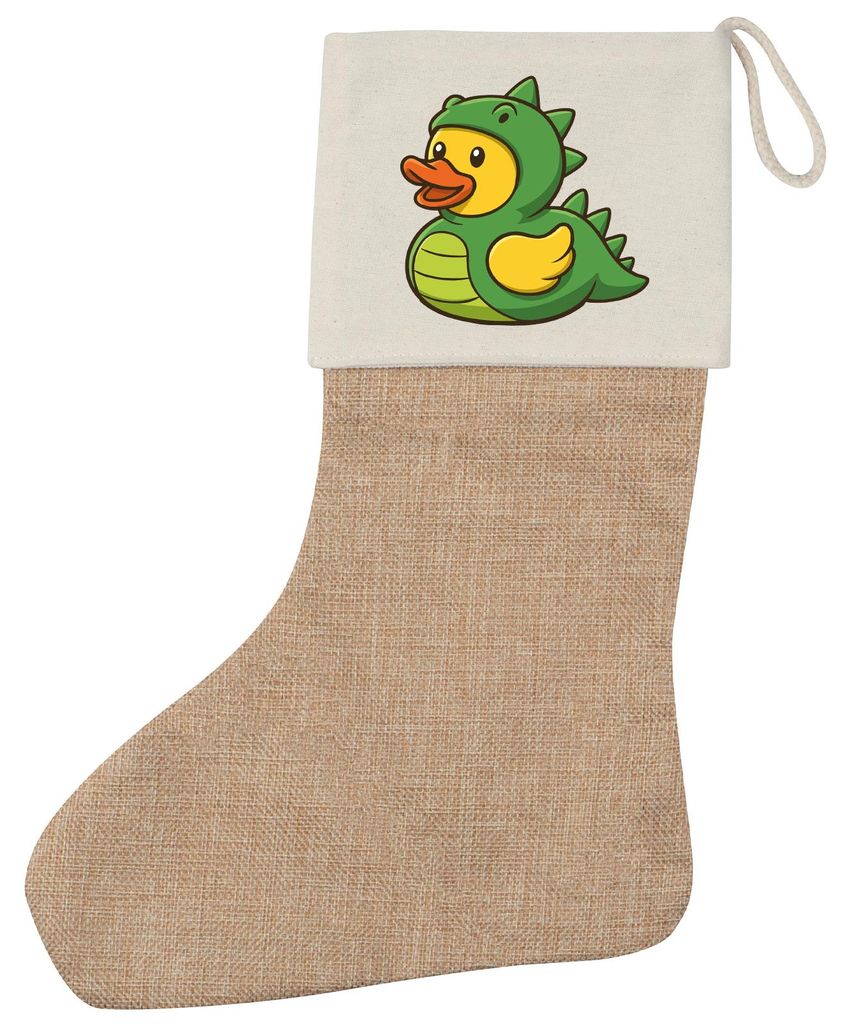 Huuraa Weihnachtsstrumpf Quietscheente Dinosaurier Gummiente Gärtnerin Beige Jute Kaminstrumpf Geschenkidee