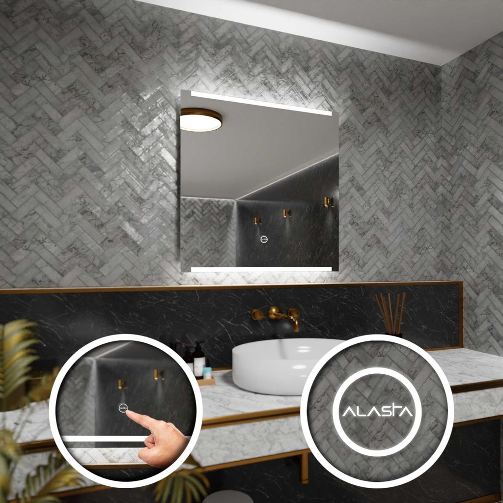 Badspiegel mit LED Beleuchtung und Touch-Schalter - Hobart - 60 cm, 60 cm