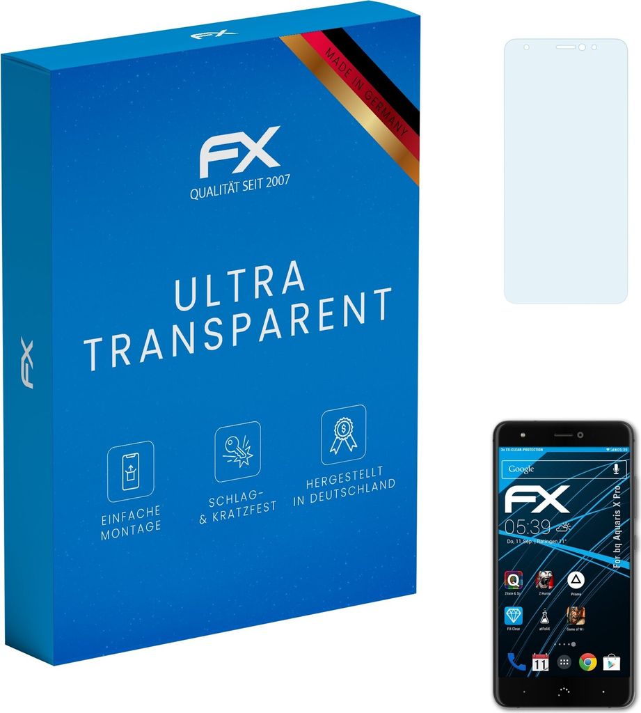 atFoliX FX-Clear 3x Schutzfolie kompatibel mit bq Aquaris X Pro Displayschutzfolie