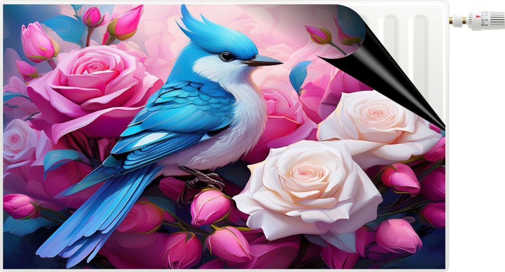 Dekorative Heizkörperabdeckung Magnetmatte Bunter Vogel in Blumen