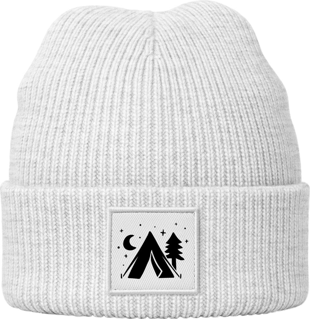 Herren Mütze Beanie mit Aufdruck Camping Logo Patch Wintermütze Print Strickmütze Rippstrick Neverless